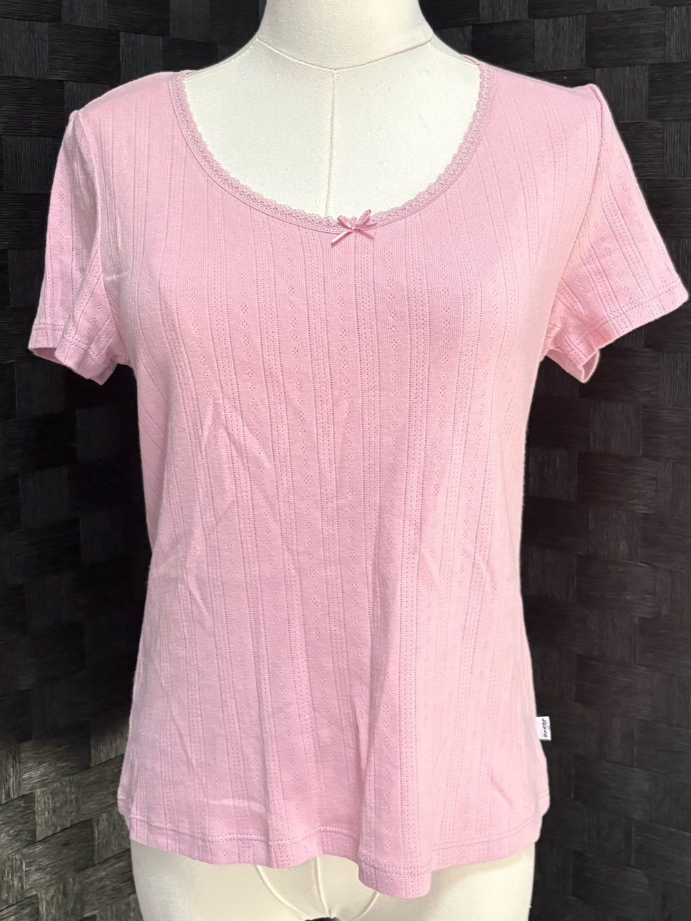 Levi's Pink Short Sleeve Cotton Ribbed Scoop Neck Tee with Bow